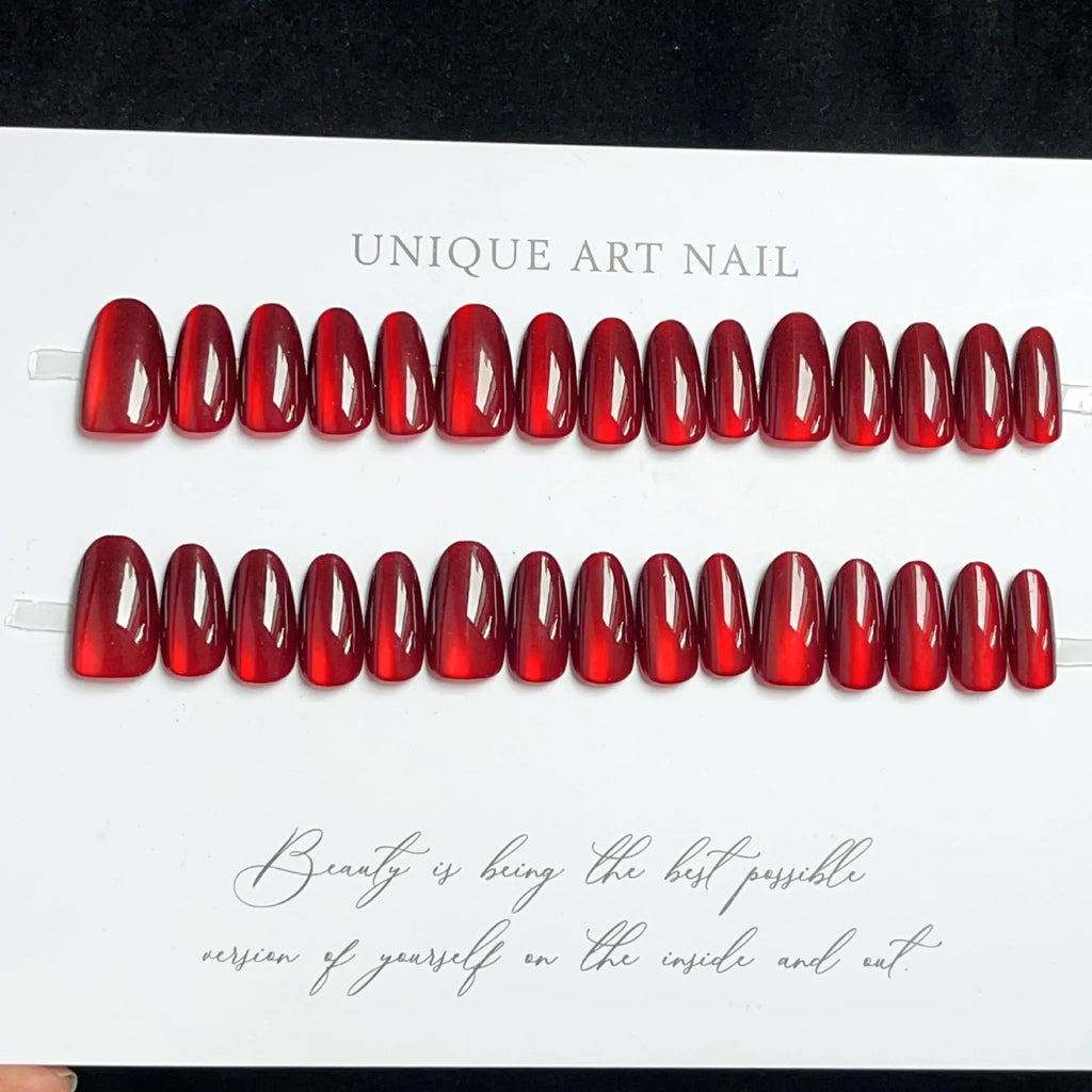 30 Pcs Red Press On Nails Set with Glue