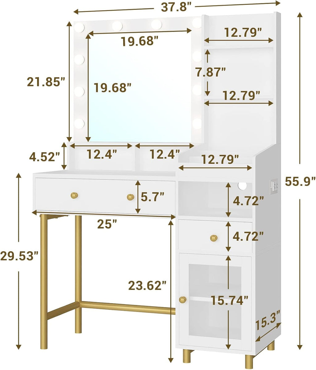 White Makeup Vanity Desk With Integrated Illumination