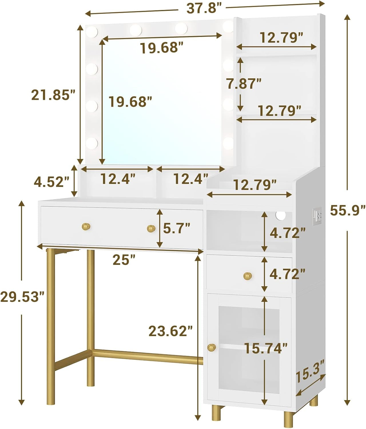 White Makeup Vanity Desk With Integrated Illumination