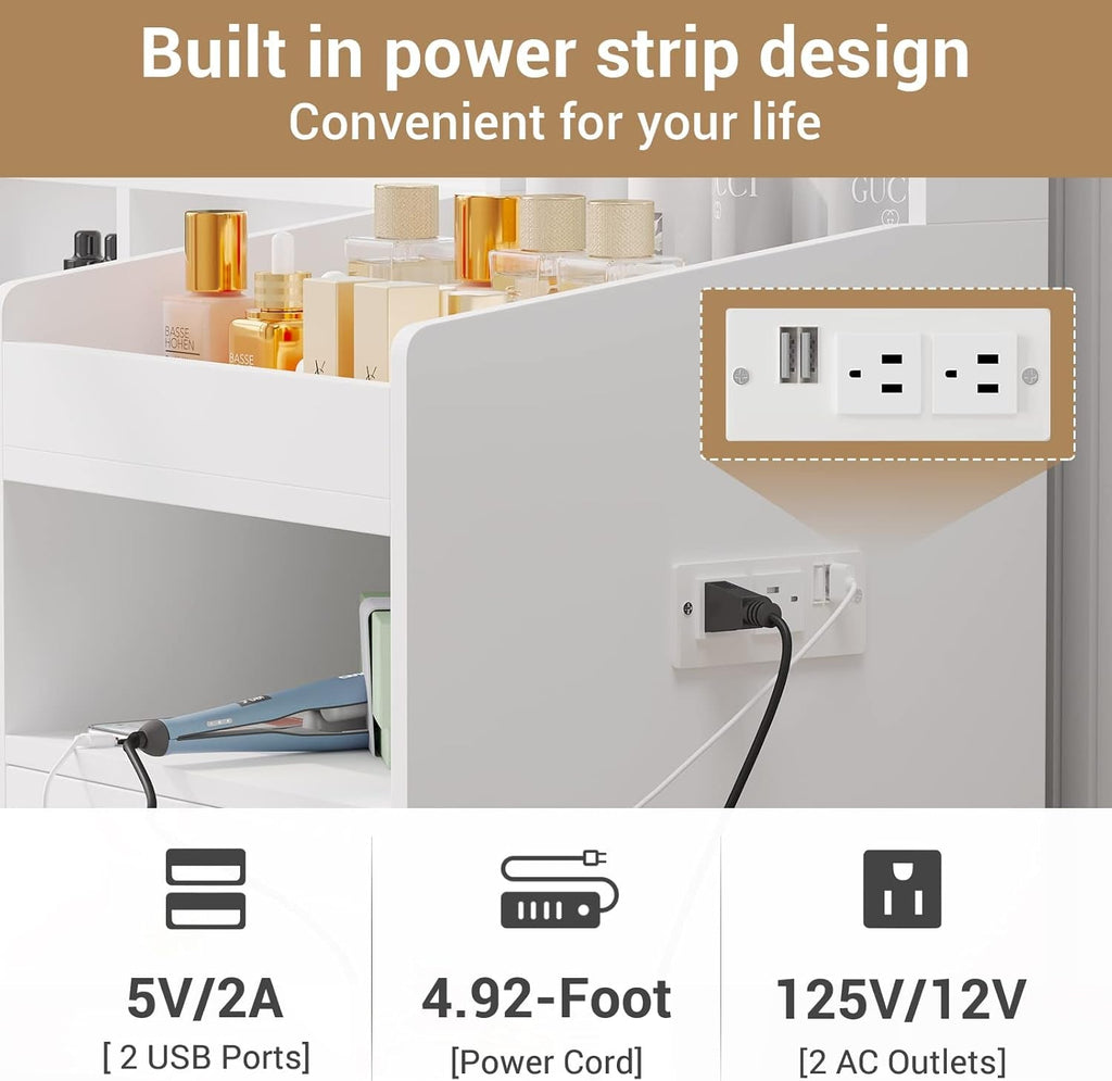 White Makeup Vanity Desk With Integrated Illumination