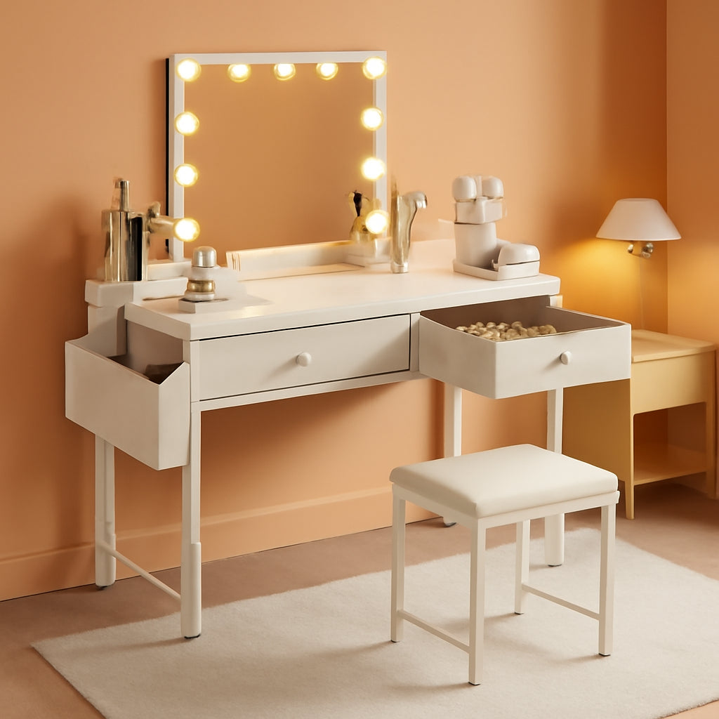 White Makeup Vanity Table With Integrated Charging