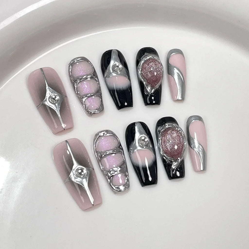 Black Handmade Press On Nails