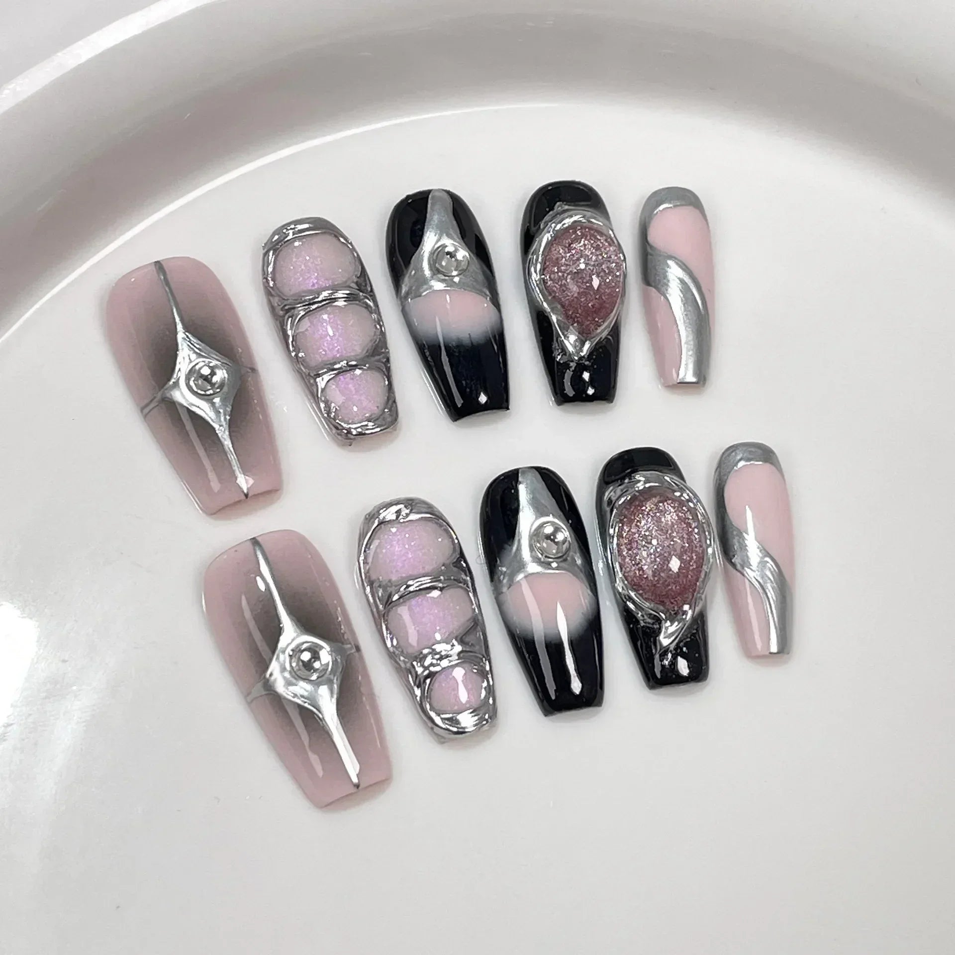 Black Handmade Press On Nails