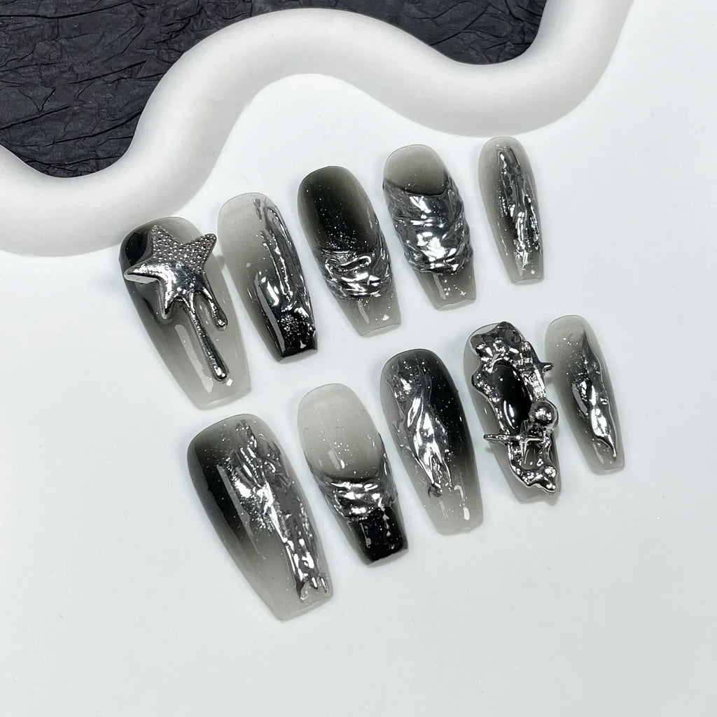 Black Handmade Press On Nails