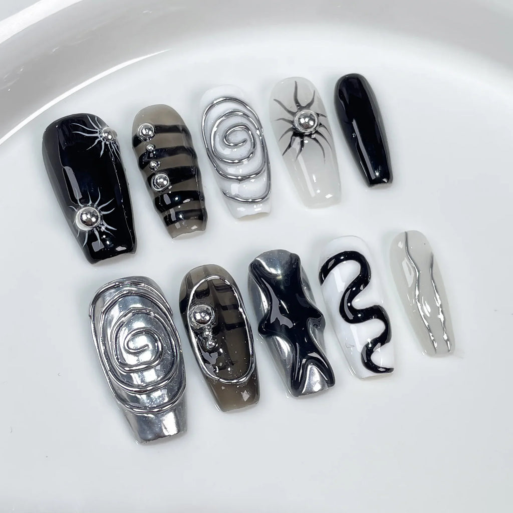Black Handmade Press On Nails