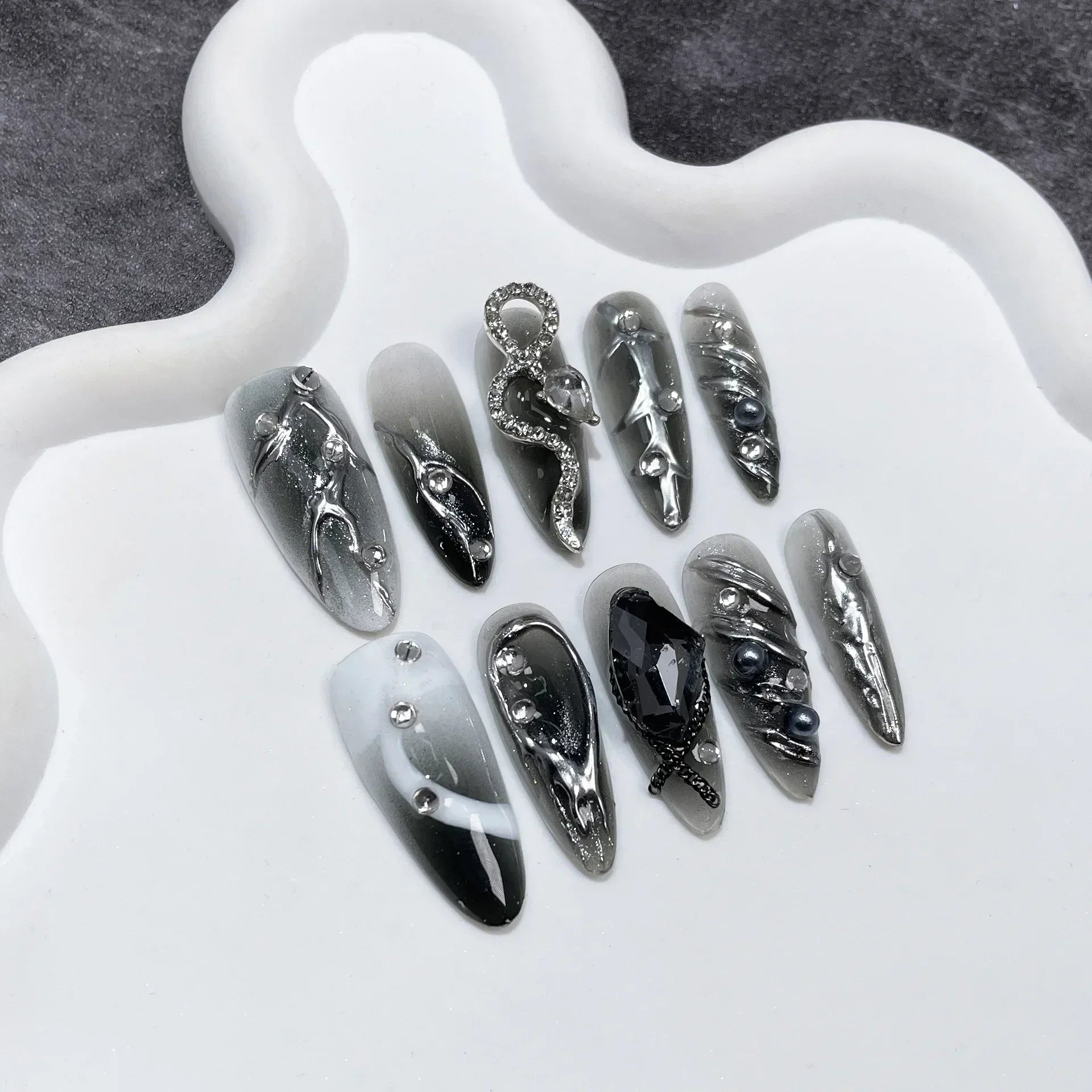 Black Handmade Press On Nails