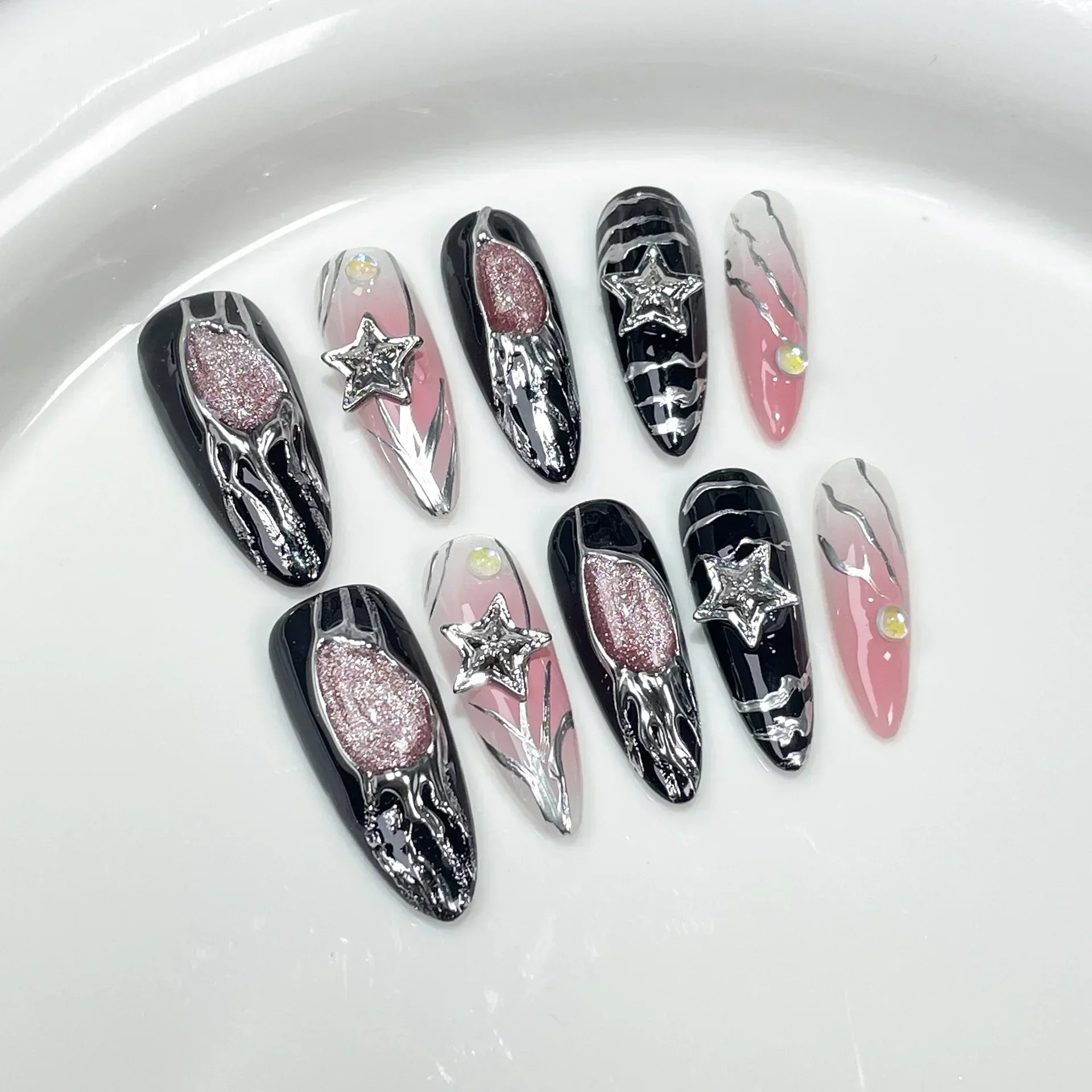 Black Handmade Press On Nails