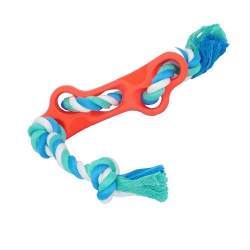 Rubber Bone Dog Chew Toy with Tug Rope
