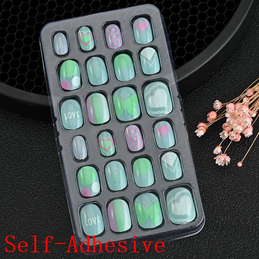 Children Press On Nails 24 Pcs Cute Fake Nails