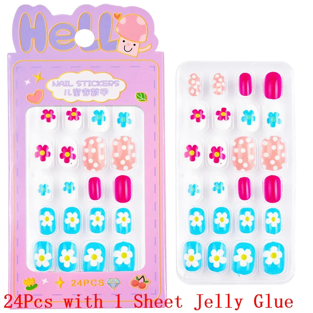 Children Press On Nails 24 Pcs Cute Fake Nails