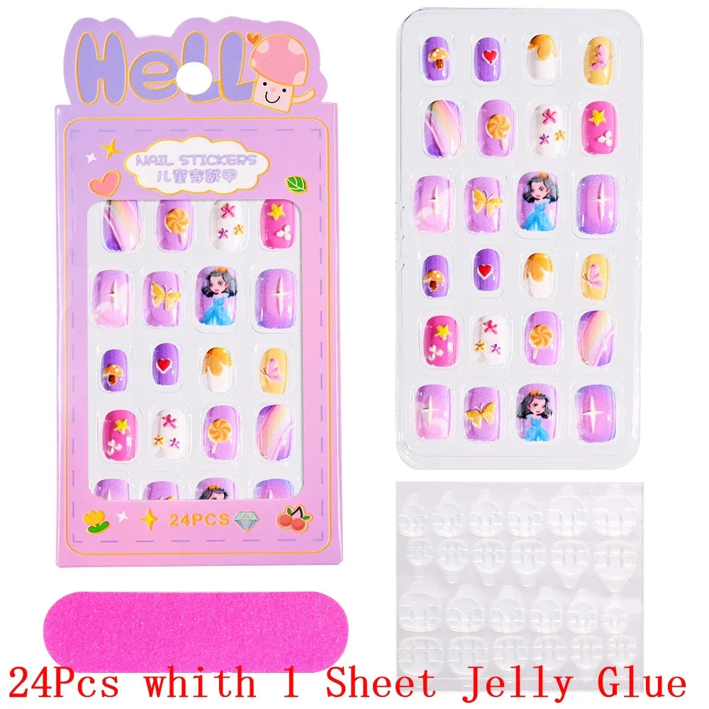 Children Press On Nails 24 Pcs Cute Fake Nails