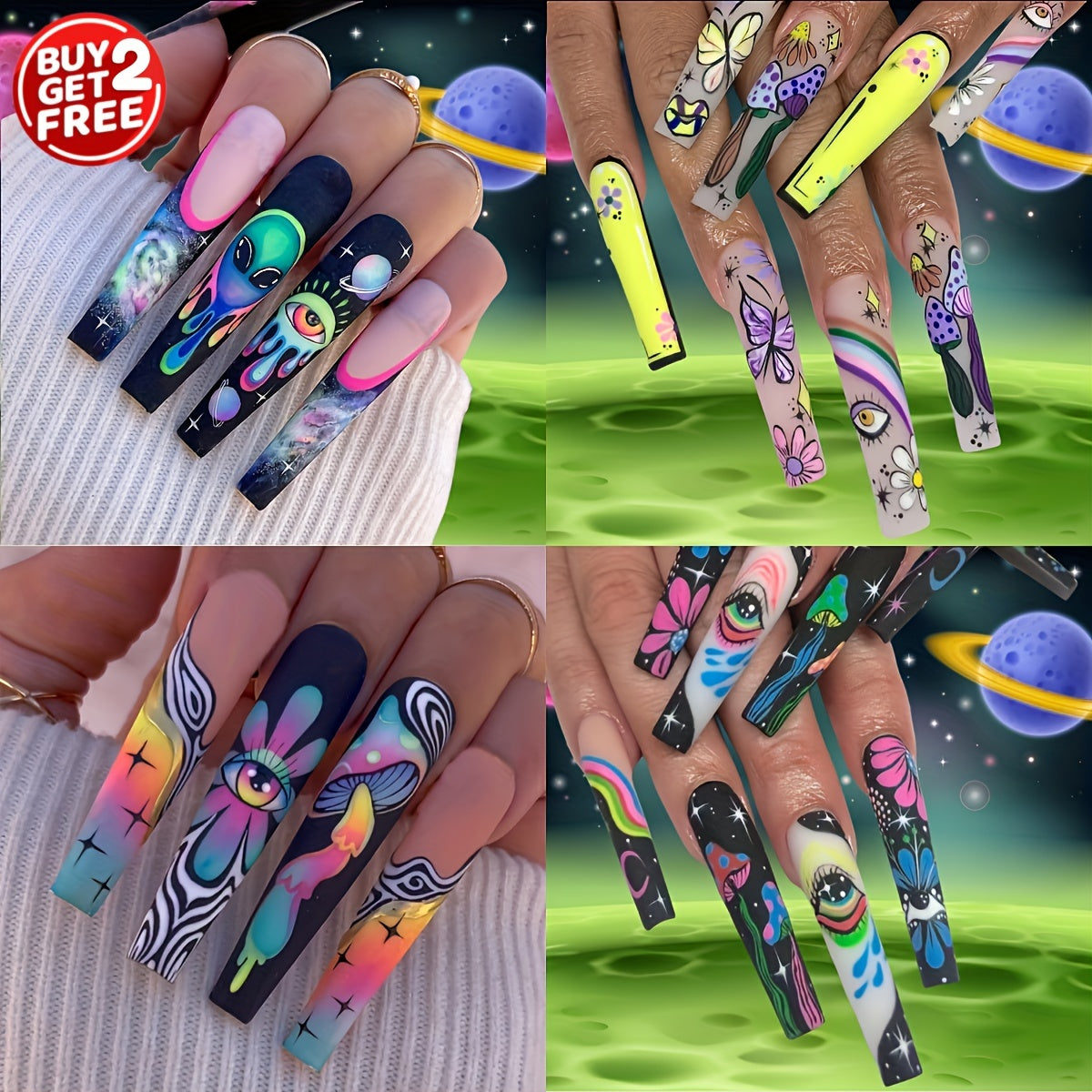 4-Pk Coffin Press-On Nails