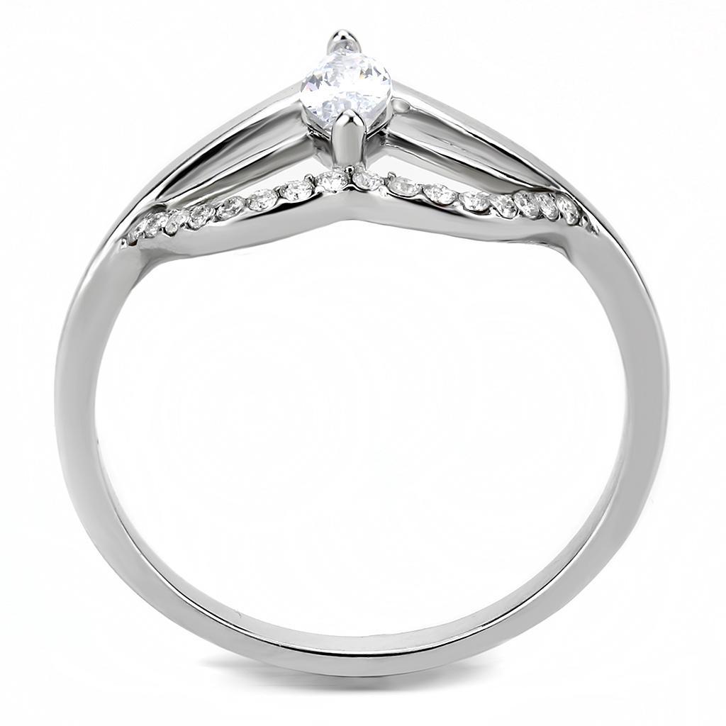 High polished (no plating) Stainless Steel Ring with AAA Grade CZ  in Clear