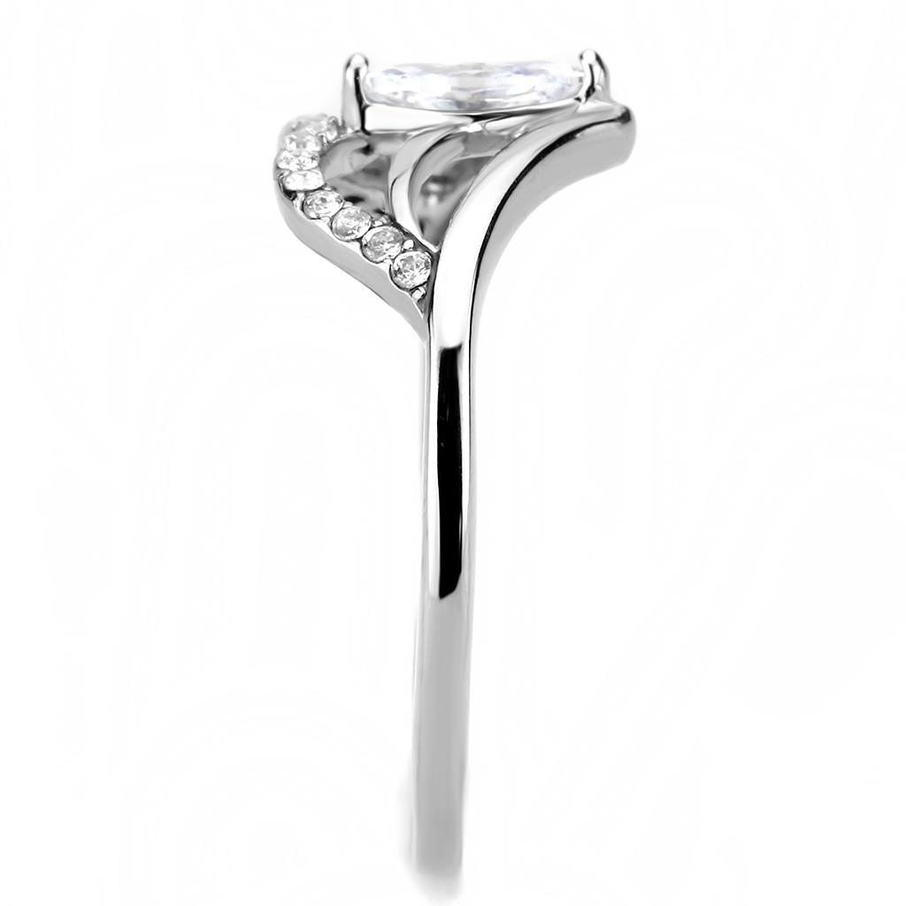 High polished (no plating) Stainless Steel Ring with AAA Grade CZ  in Clear