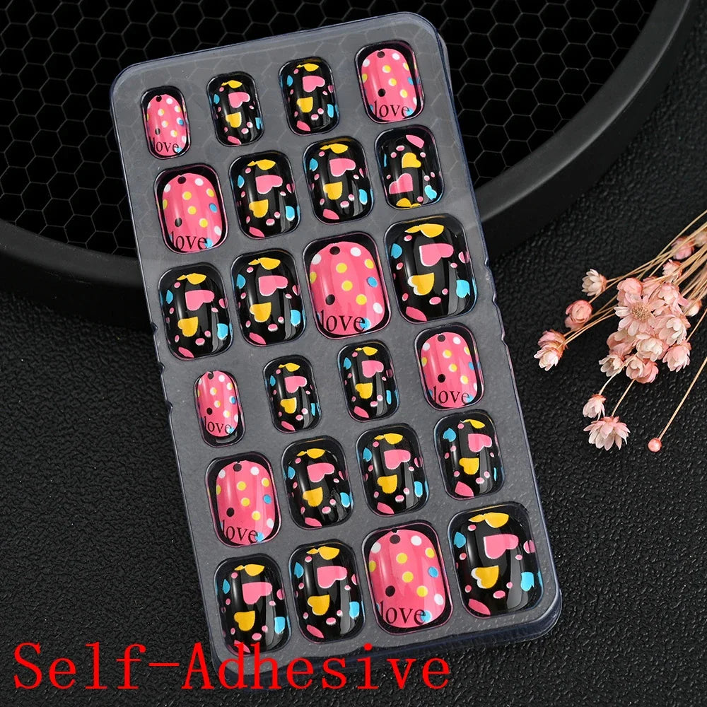 Children Press On Nails 24 Pcs Cute Fake Nails