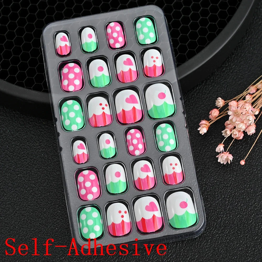 Children Press On Nails 24 Pcs Cute Fake Nails