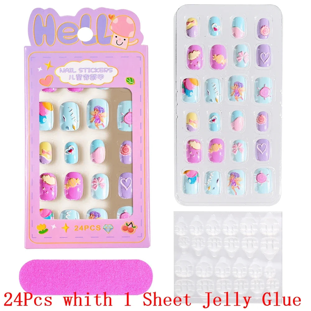 Children Press On Nails 24 Pcs Cute Fake Nails