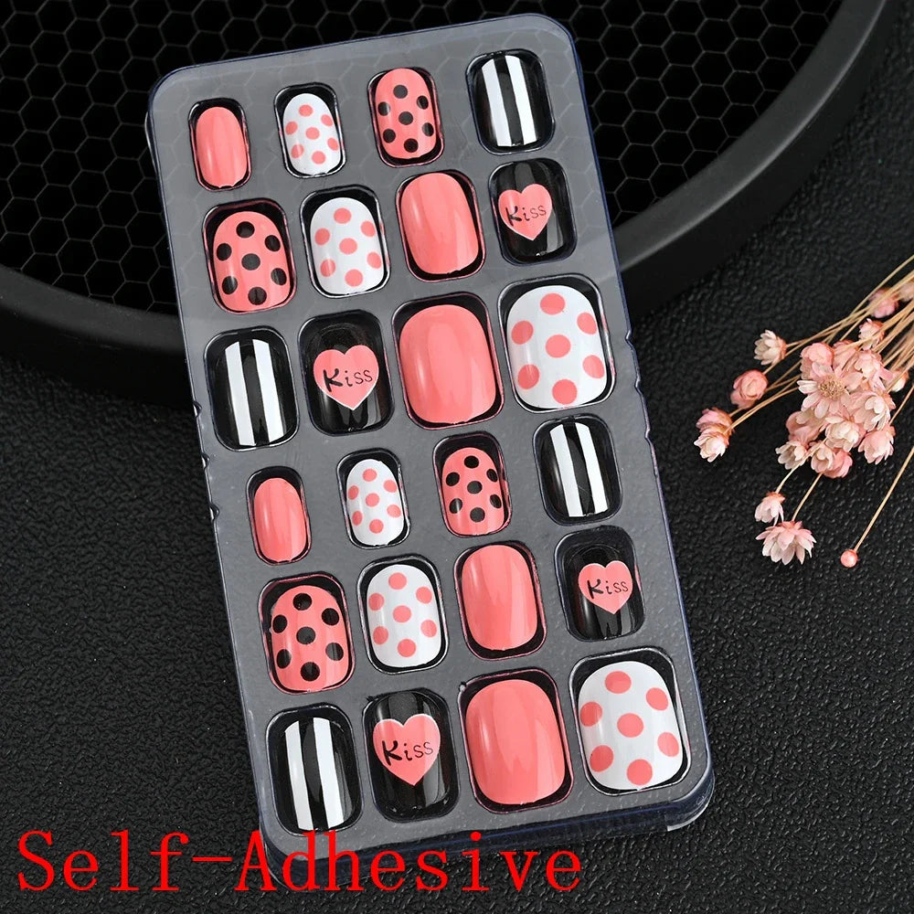 Children Press On Nails 24 Pcs Cute Fake Nails