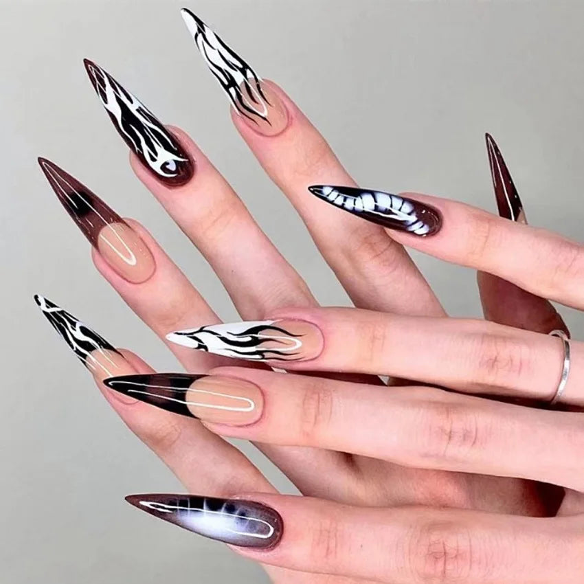 Y2K Silver Flame Press-On Nails