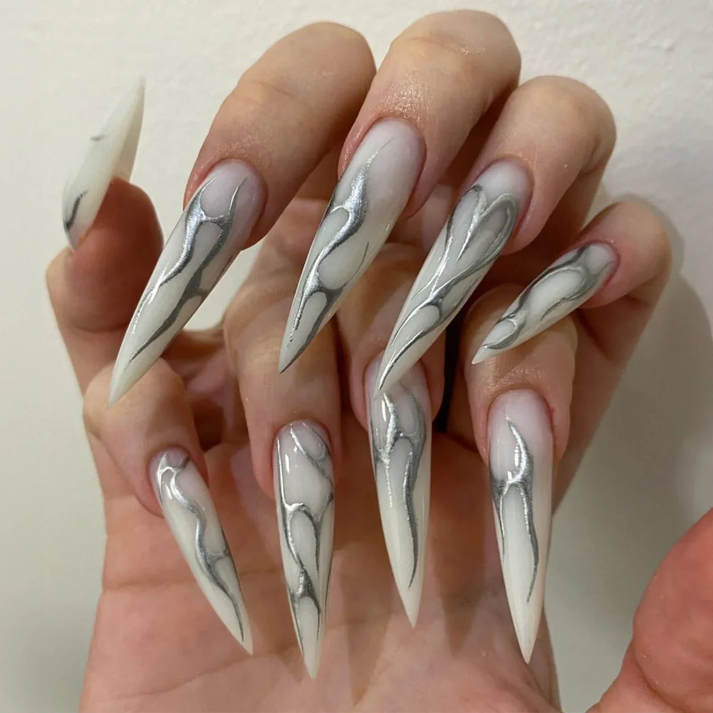 Y2K Silver Flame Press-On Nails