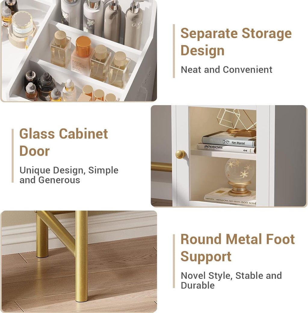 White Makeup Vanity Desk With Integrated Illumination