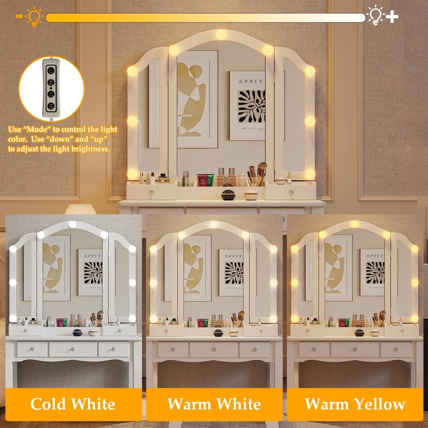 Makeup Vanity Desk With Highgloss LED Illumination