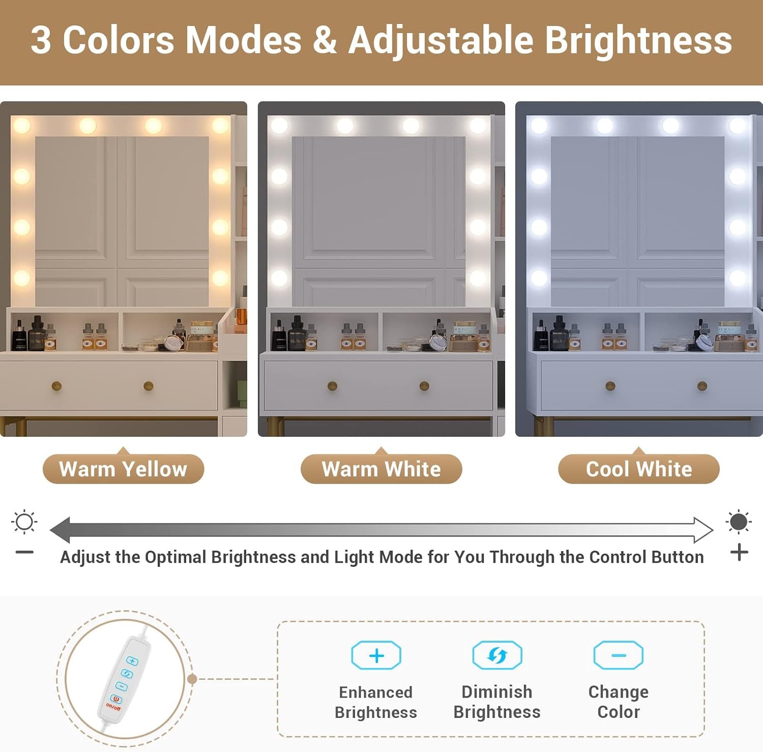 White Makeup Vanity Desk With Integrated Illumination