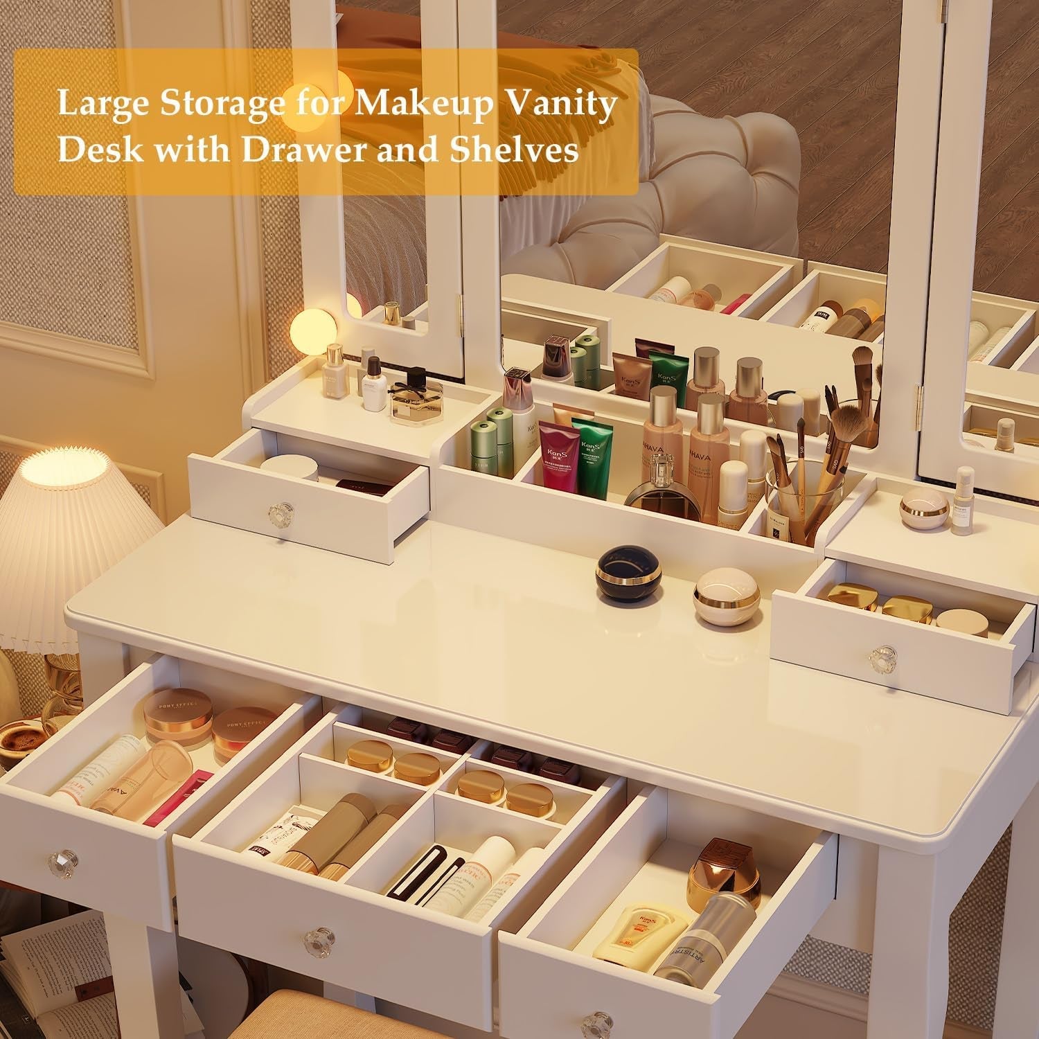 Makeup Vanity Desk With Highgloss LED Illumination